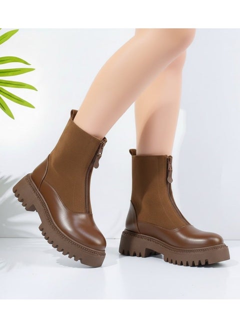 حذاء كاحل من الجلد و الشمواه مع سوسته أنيق E-104 - هافان